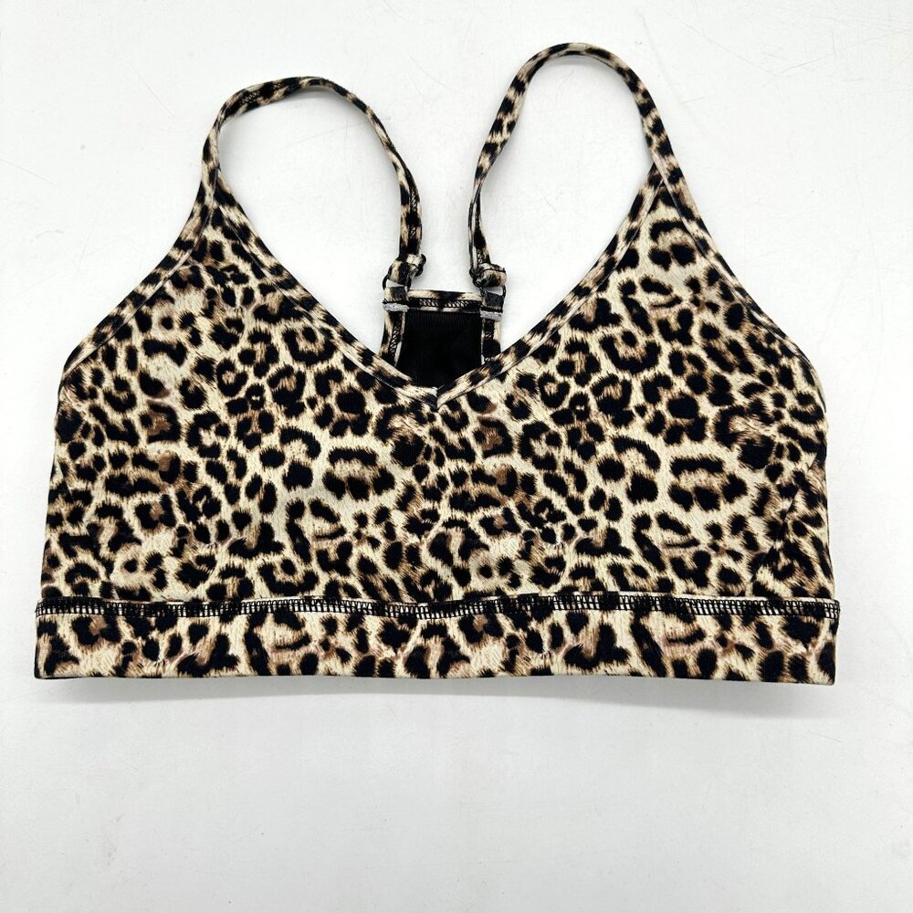 Zyia Active Sports Bra Women's Pullover Athletic Mesh Animal Print Black Beige S